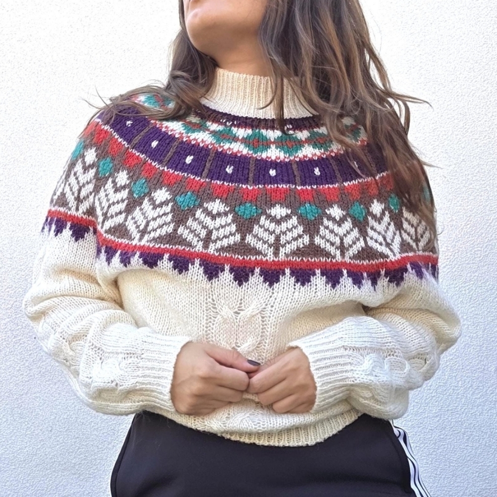 Vintage Nordic Style Winter Sweater by DD Sloane / 1990s White Pullover Jumper
